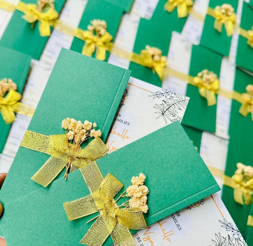 Emerald Gold-Ribbon Suite — real Wedding Cards Uganda invitation