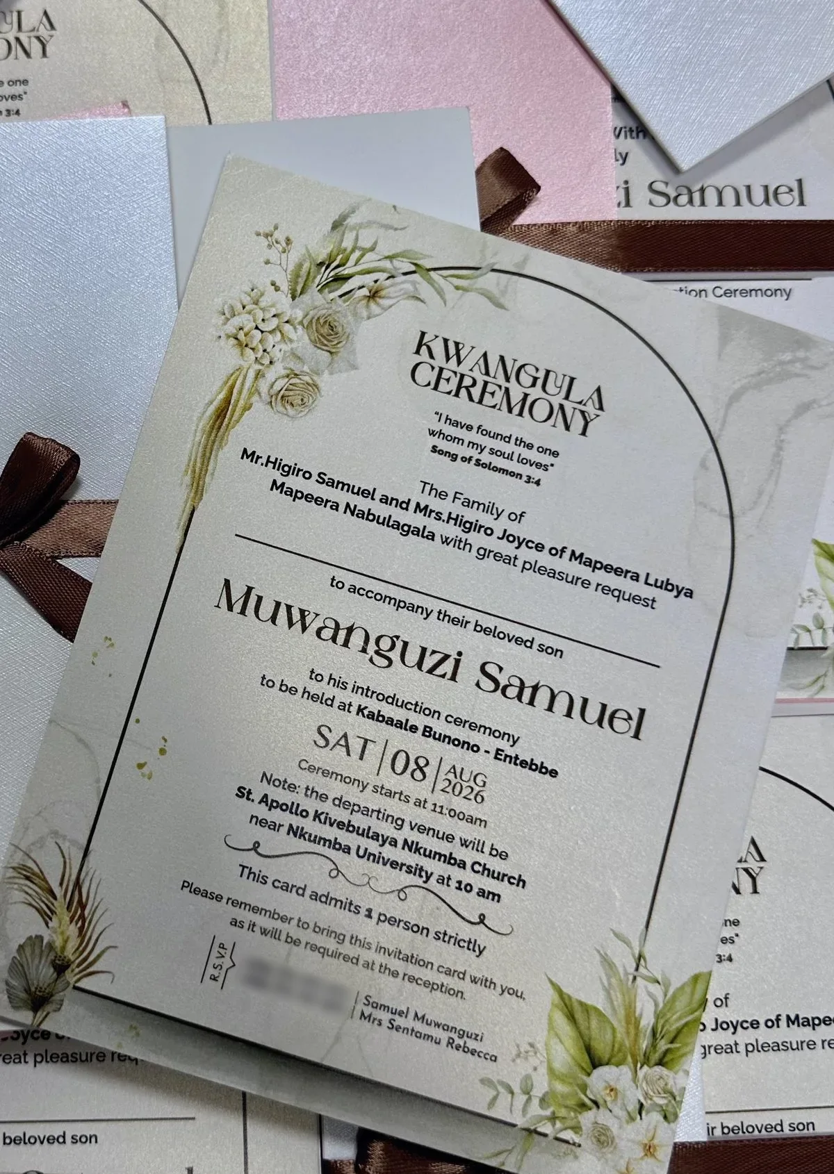 Floral Arch Kwanjula Set — real Wedding Cards Uganda invitation