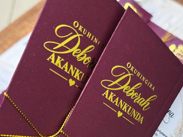 Burgundy acrylic Okuhingira invitation